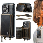 JEEHOOD C22 Serie Reißverschluss-Brieftasche Leder Handyhülle mit doppelter Umhängeschnur, für iPhone 17 Pro Max, für iPhone 17 Pro, für iPhone Air, für iPhone 16 Pro Max, für iPhone 16 Pro, für iPhone 16 Plus, für iPhone 16, für iPhone 15 Pro Max
