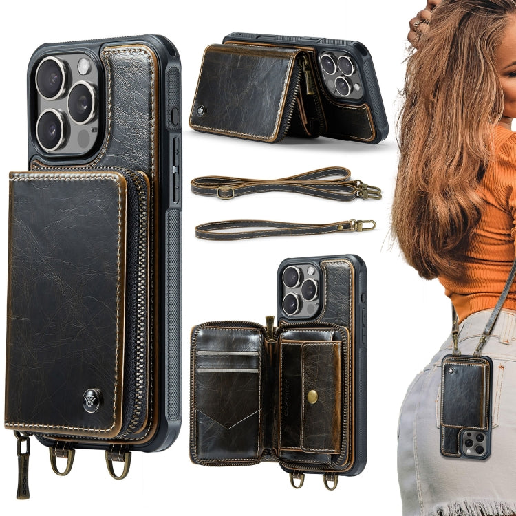 JEEHOOD C22 Serie Reißverschluss-Brieftasche Leder Handyhülle mit doppelter Umhängeschnur, für iPhone 17 Pro Max, für iPhone 17 Pro, für iPhone Air, für iPhone 16 Pro Max, für iPhone 16 Pro, für iPhone 16 Plus, für iPhone 16, für iPhone 15 Pro Max