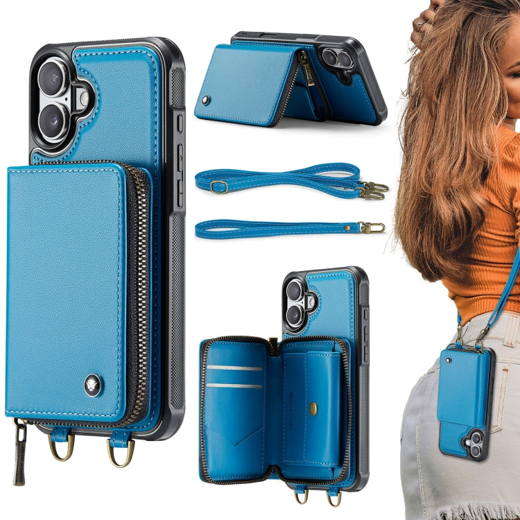 JEEHOOD C22 Serie Reißverschluss-Brieftasche Leder Handyhülle mit doppelter Umhängeschnur, für iPhone 17 Pro Max, für iPhone 17 Pro, für iPhone Air, für iPhone 16 Pro Max, für iPhone 16 Pro, für iPhone 16 Plus, für iPhone 16, für iPhone 15 Pro Max
