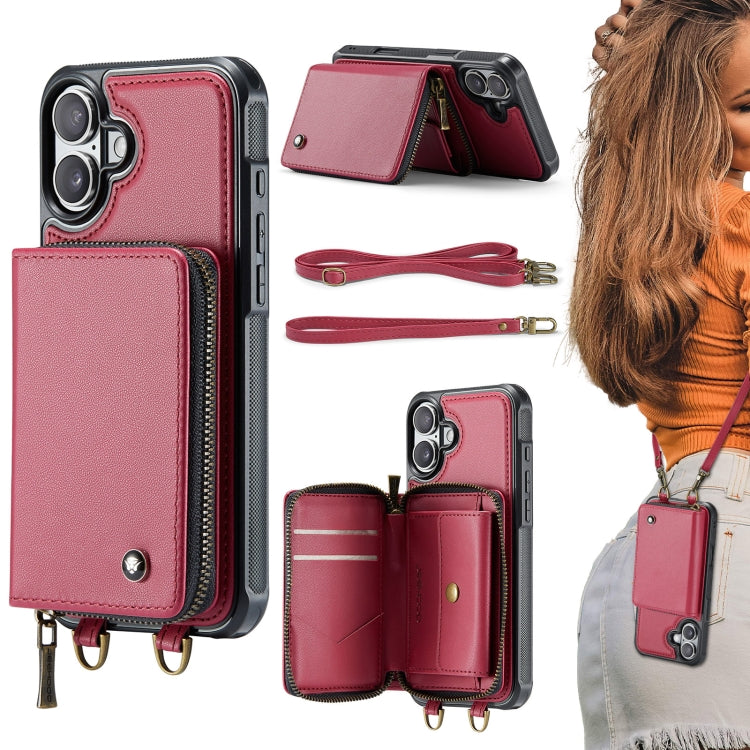 JEEHOOD C22 Serie Reißverschluss-Brieftasche Leder Handyhülle mit doppelter Umhängeschnur, für iPhone 17 Pro Max, für iPhone 17 Pro, für iPhone Air, für iPhone 16 Pro Max, für iPhone 16 Pro, für iPhone 16 Plus, für iPhone 16, für iPhone 15 Pro Max