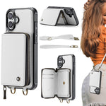JEEHOOD C22 Serie Reißverschluss-Brieftasche Leder Handyhülle mit doppelter Umhängeschnur, für iPhone 17 Pro Max, für iPhone 17 Pro, für iPhone Air, für iPhone 16 Pro Max, für iPhone 16 Pro, für iPhone 16 Plus, für iPhone 16, für iPhone 15 Pro Max