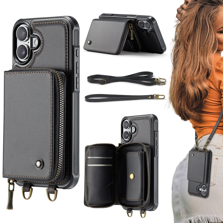 JEEHOOD C22 Serie Reißverschluss-Brieftasche Leder Handyhülle mit doppelter Umhängeschnur, für iPhone 17 Pro Max, für iPhone 17 Pro, für iPhone Air, für iPhone 16 Pro Max, für iPhone 16 Pro, für iPhone 16 Plus, für iPhone 16, für iPhone 15 Pro Max