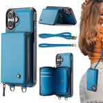 JEEHOOD C22 Serie Reißverschluss-Brieftasche Leder Handyhülle mit doppelter Umhängeschnur, für iPhone 17 Pro Max, für iPhone 17 Pro, für iPhone Air, für iPhone 16 Pro Max, für iPhone 16 Pro, für iPhone 16 Plus, für iPhone 16, für iPhone 15 Pro Max