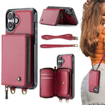 JEEHOOD C22 Serie Reißverschluss-Brieftasche Leder Handyhülle mit doppelter Umhängeschnur, für iPhone 17 Pro Max, für iPhone 17 Pro, für iPhone Air, für iPhone 16 Pro Max, für iPhone 16 Pro, für iPhone 16 Plus, für iPhone 16, für iPhone 15 Pro Max