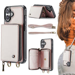 JEEHOOD C22 Serie Reißverschluss-Brieftasche Leder Handyhülle mit doppelter Umhängeschnur, für iPhone 17 Pro Max, für iPhone 17 Pro, für iPhone Air, für iPhone 16 Pro Max, für iPhone 16 Pro, für iPhone 16 Plus, für iPhone 16, für iPhone 15 Pro Max