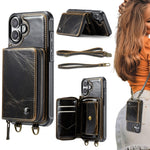 JEEHOOD C22 Serie Reißverschluss-Brieftasche Leder Handyhülle mit doppelter Umhängeschnur, für iPhone 17 Pro Max, für iPhone 17 Pro, für iPhone Air, für iPhone 16 Pro Max, für iPhone 16 Pro, für iPhone 16 Plus, für iPhone 16, für iPhone 15 Pro Max