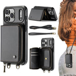 JEEHOOD C22 Serie Reißverschluss-Brieftasche Leder Handyhülle mit doppelter Umhängeschnur, für iPhone 17 Pro Max, für iPhone 17 Pro, für iPhone Air, für iPhone 16 Pro Max, für iPhone 16 Pro, für iPhone 16 Plus, für iPhone 16, für iPhone 15 Pro Max