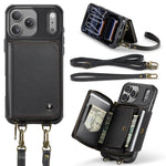 JEEHOOD C22 Serie Reißverschluss-Brieftasche Leder Handyhülle mit doppelter Umhängeschnur, für iPhone 17 Pro Max, für iPhone 17 Pro, für iPhone Air, für iPhone 16 Pro Max, für iPhone 16 Pro, für iPhone 16 Plus, für iPhone 16, für iPhone 15 Pro Max