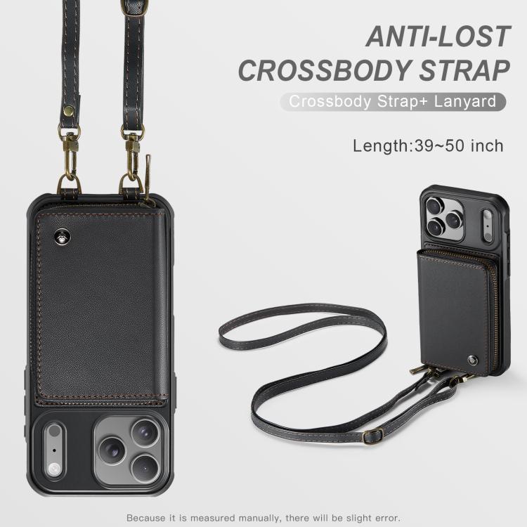 JEEHOOD C22 Serie Reißverschluss-Brieftasche Leder Handyhülle mit doppelter Umhängeschnur, für iPhone 17 Pro Max, für iPhone 17 Pro, für iPhone Air, für iPhone 16 Pro Max, für iPhone 16 Pro, für iPhone 16 Plus, für iPhone 16, für iPhone 15 Pro Max