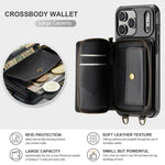 JEEHOOD C22 Serie Reißverschluss-Brieftasche Leder Handyhülle mit doppelter Umhängeschnur, für iPhone 17 Pro Max, für iPhone 17 Pro, für iPhone Air, für iPhone 16 Pro Max, für iPhone 16 Pro, für iPhone 16 Plus, für iPhone 16, für iPhone 15 Pro Max