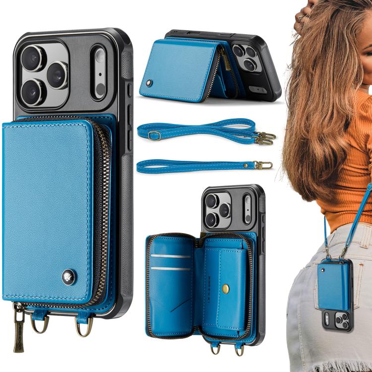 JEEHOOD C22 Serie Reißverschluss-Brieftasche Leder Handyhülle mit doppelter Umhängeschnur, für iPhone 17 Pro Max, für iPhone 17 Pro, für iPhone Air, für iPhone 16 Pro Max, für iPhone 16 Pro, für iPhone 16 Plus, für iPhone 16, für iPhone 15 Pro Max
