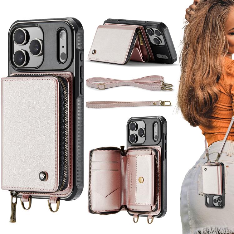 JEEHOOD C22 Serie Reißverschluss-Brieftasche Leder Handyhülle mit doppelter Umhängeschnur, für iPhone 17 Pro Max, für iPhone 17 Pro, für iPhone Air, für iPhone 16 Pro Max, für iPhone 16 Pro, für iPhone 16 Plus, für iPhone 16, für iPhone 15 Pro Max