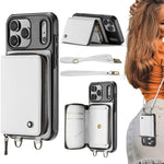 JEEHOOD C22 Serie Reißverschluss-Brieftasche Leder Handyhülle mit doppelter Umhängeschnur, für iPhone 17 Pro Max, für iPhone 17 Pro, für iPhone Air, für iPhone 16 Pro Max, für iPhone 16 Pro, für iPhone 16 Plus, für iPhone 16, für iPhone 15 Pro Max