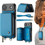JEEHOOD C22 Serie Reißverschluss-Brieftasche Leder Handyhülle mit doppelter Umhängeschnur, für iPhone 17 Pro Max, für iPhone 17 Pro, für iPhone Air, für iPhone 16 Pro Max, für iPhone 16 Pro, für iPhone 16 Plus, für iPhone 16, für iPhone 15 Pro Max