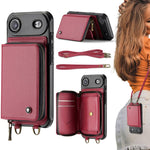 JEEHOOD C22 Serie Reißverschluss-Brieftasche Leder Handyhülle mit doppelter Umhängeschnur, für iPhone 17 Pro Max, für iPhone 17 Pro, für iPhone Air, für iPhone 16 Pro Max, für iPhone 16 Pro, für iPhone 16 Plus, für iPhone 16, für iPhone 15 Pro Max