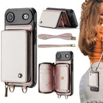 JEEHOOD C22 Serie Reißverschluss-Brieftasche Leder Handyhülle mit doppelter Umhängeschnur, für iPhone 17 Pro Max, für iPhone 17 Pro, für iPhone Air, für iPhone 16 Pro Max, für iPhone 16 Pro, für iPhone 16 Plus, für iPhone 16, für iPhone 15 Pro Max