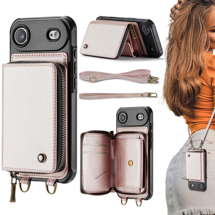 JEEHOOD C22 Serie Reißverschluss-Brieftasche Leder Handyhülle mit doppelter Umhängeschnur, für iPhone 17 Pro Max, für iPhone 17 Pro, für iPhone Air, für iPhone 16 Pro Max, für iPhone 16 Pro, für iPhone 16 Plus, für iPhone 16, für iPhone 15 Pro Max