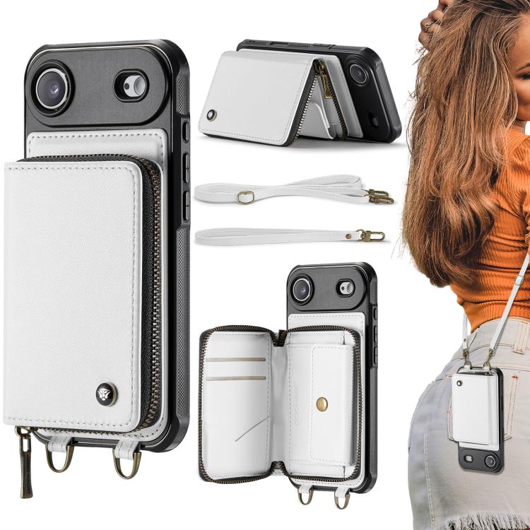 JEEHOOD C22 Serie Reißverschluss-Brieftasche Leder Handyhülle mit doppelter Umhängeschnur, für iPhone 17 Pro Max, für iPhone 17 Pro, für iPhone Air, für iPhone 16 Pro Max, für iPhone 16 Pro, für iPhone 16 Plus, für iPhone 16, für iPhone 15 Pro Max