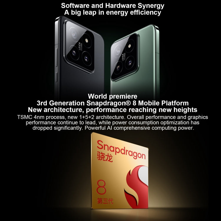 Xiaomi 14, 6,36 Zoll, Xiaomi HyperOS, Snapdragon 8 Gen 3 Octa-Core (4 nm, bis zu 3,3 GHz), NFC, Netzwerk: 5G, 12 GB + 256 GB, 16 GB + 512 GB, 16 GB + 1 TB