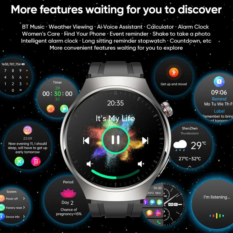MT200 1,43 Zoll AMOLED IP67 Smartwatch mit Anruffunktion, unterstützt EKG-/Körpertemperatur-/Blutzuckermessung