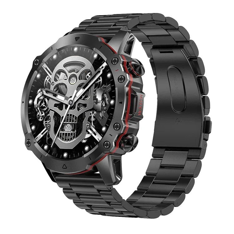 AK56 IP67 BT5.1 1,43-Zoll-Smartwatch mit Unterstützung für Sprachanrufe und Gesundheitsüberwachung, Perlmutt-Edelstahlarmband, Edelstahl-Mesh-Armband