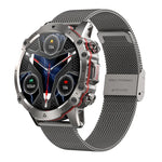 AK56 IP67 BT5.1 1,43-Zoll-Smartwatch mit Unterstützung für Sprachanrufe und Gesundheitsüberwachung, Perlmutt-Edelstahlarmband, Edelstahl-Mesh-Armband