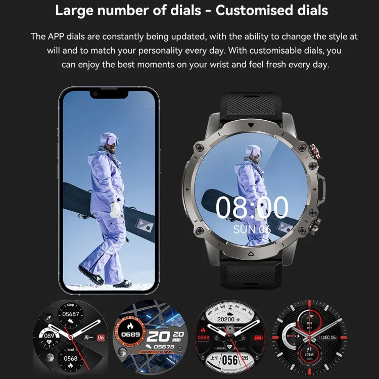 AK56 IP67 BT5.1 1,43-Zoll-Smartwatch mit Unterstützung für Sprachanrufe und Gesundheitsüberwachung, Perlmutt-Edelstahlarmband, Edelstahl-Mesh-Armband