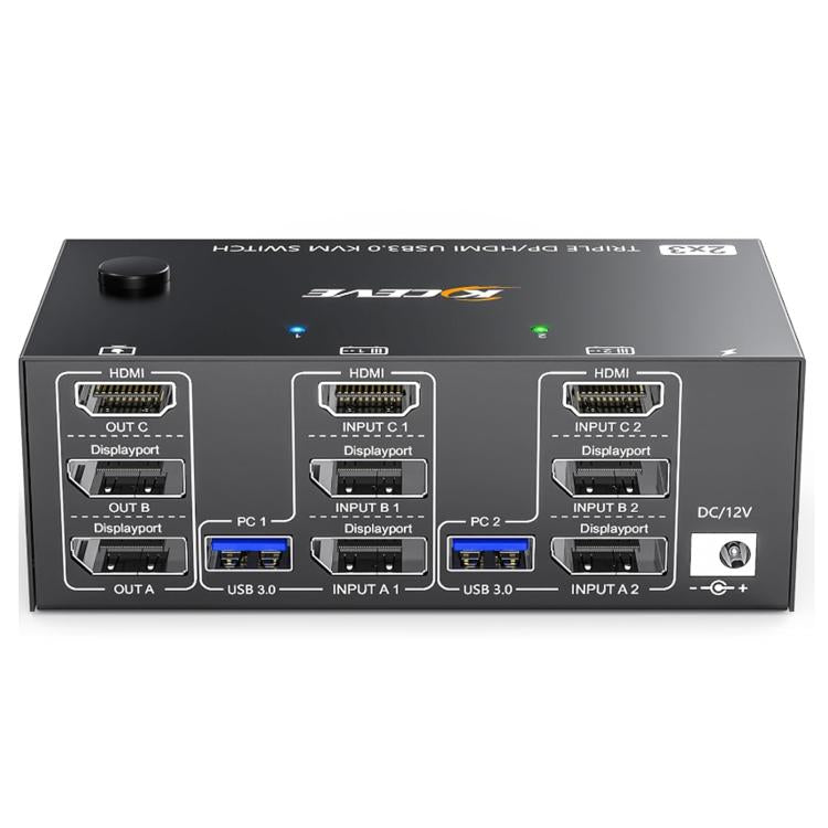 KC-KVM203DH 8K 30Hz USB3.0 DP+DP+HDMI Dreifach-Monitor KVM-Switch, EU-Stecker, KC-KVM203DH