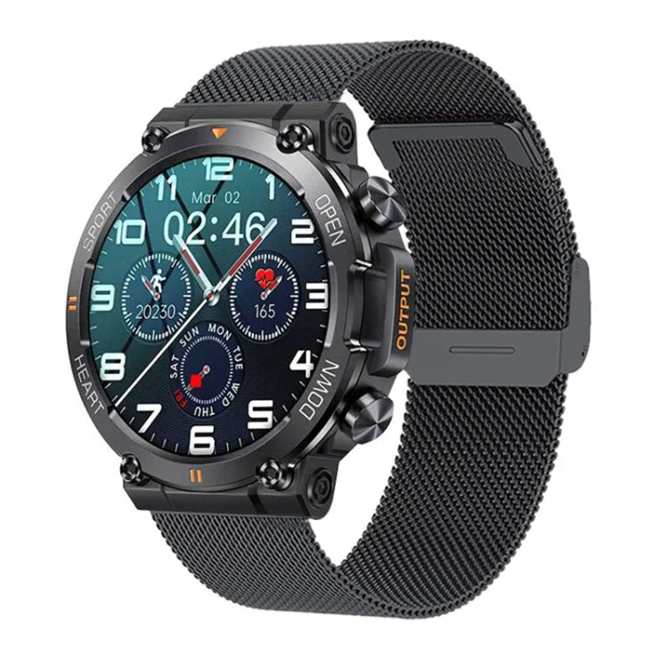 K56 Pro 1,39 Zoll Smart-Armband aus Stahl mit Unterstützung für Herzfrequenz- und Blutdruckmessung, Stahlarmband (schwarzes Milanaise-Armband), Stahlarmband (schwarzes Dreifacharmband), Stahlarmband (schwarzes Bambusgelenk)