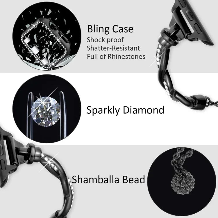 Twist Bracelet Diamond Metal Watch Band, For Apple Watch Series 4 44mm, For Apple Watch Series 4 40mm, For Apple Watch Series 3 38mm, For Apple Watch Series 3 42mm, For Apple Watch Series 2 42mm, For Apple Watch Series 2 38mm, For Apple Watch 42mm     ...