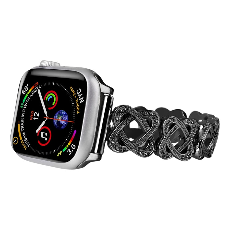 Herzen Gekreuztes Diamant Metall Uhrenarmband, Für Apple Watch SE 2022 44mm, Für Apple Watch Series 7 41mm, Für Apple Watch Series 7 45mm, Für Apple Watch SE 40mm, Für Apple Watch SE 44mm, Für Apple Watch 6 40mm, Für Apple Watch Series 6 44mm