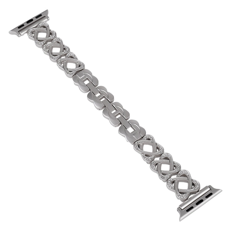 Herzen Gekreuztes Diamant Metall Uhrenarmband, Für Apple Watch SE 2022 44mm, Für Apple Watch Series 7 41mm, Für Apple Watch Series 7 45mm, Für Apple Watch SE 40mm, Für Apple Watch SE 44mm, Für Apple Watch 6 40mm, Für Apple Watch Series 6 44mm