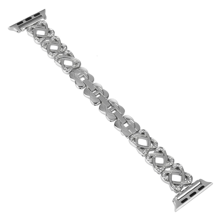 Herzen Gekreuztes Diamant Metall Uhrenarmband, Für Apple Watch SE 2022 44mm, Für Apple Watch Series 7 41mm, Für Apple Watch Series 7 45mm, Für Apple Watch SE 40mm, Für Apple Watch SE 44mm, Für Apple Watch 6 40mm, Für Apple Watch Series 6 44mm