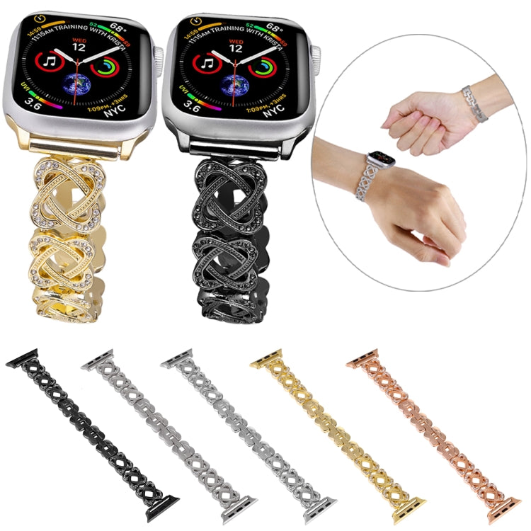 Herzen Gekreuztes Diamant Metall Uhrenarmband, Für Apple Watch SE 2022 44mm, Für Apple Watch Series 7 41mm, Für Apple Watch Series 7 45mm, Für Apple Watch SE 40mm, Für Apple Watch SE 44mm, Für Apple Watch 6 40mm, Für Apple Watch Series 6 44mm