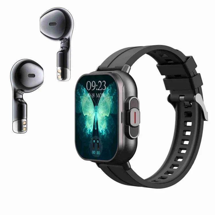 D8 2,01 Zoll 2-in-1 Bluetooth-Kopfhörer mit Silikonarmband, Smartwatch, unterstützt Gesundheitsüberwachung/NFC, Silikonarmband (Schwarz), Silikonarmband (Beige)