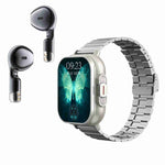 D8 2,01 Zoll 2-in-1 Bluetooth-Kopfhörer mit Stahlarmband, Smartwatch, unterstützt Gesundheitsüberwachung / NFC, Stahlarmband (Schwarz), Stahlarmband (Silber)