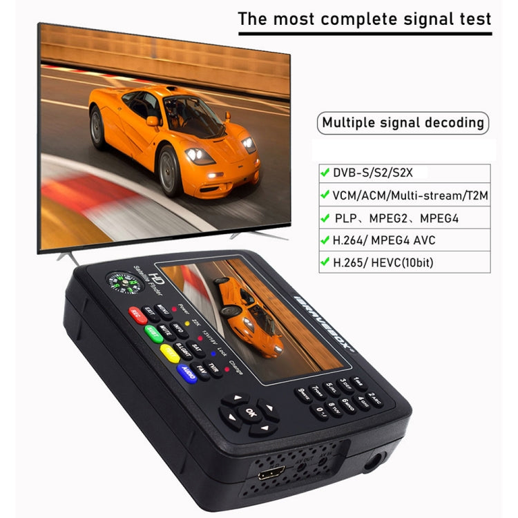 iBRAVEBOX V10 Finder Max 4,3 Zoll Display Digitaler Satelliten-Messsucher Signalfinder, unterstützt DVB-S/S2/S2X, EU-Stecker, US-Stecker, UK-Stecker, AU-Stecker