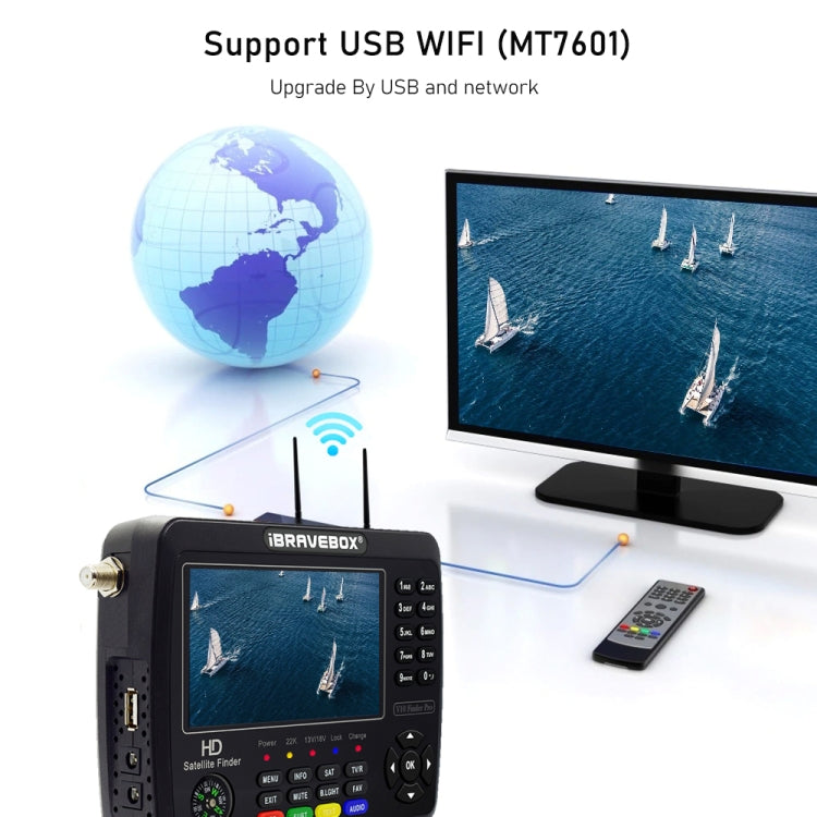 iBRAVEBOX V10 Finder Max 4,3 Zoll Display Digitaler Satelliten-Messsucher Signalfinder, unterstützt DVB-S/S2/S2X, EU-Stecker, US-Stecker, UK-Stecker, AU-Stecker
