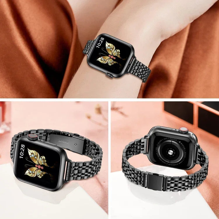 Schlanke Metallschnalle für Uhrenarmbänder mit sieben Perlen für Apple Watch SE 2023 44mm, für Apple Watch SE 2023 40mm, für Apple Watch Ultra 2 49mm, für Apple Watch Series 9 45mm, für Apple Watch Series 9 41mm, für Apple Watch Ultra 49mm