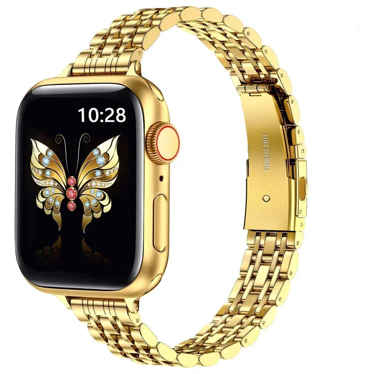 Schlanke Metallschnalle für Uhrenarmbänder mit sieben Perlen für Apple Watch SE 2023 44mm, für Apple Watch SE 2023 40mm, für Apple Watch Ultra 2 49mm, für Apple Watch Series 9 45mm, für Apple Watch Series 9 41mm, für Apple Watch Ultra 49mm