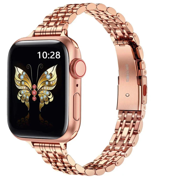 Schlanke Metallschnalle für Uhrenarmbänder mit sieben Perlen für Apple Watch SE 2023 44mm, für Apple Watch SE 2023 40mm, für Apple Watch Ultra 2 49mm, für Apple Watch Series 9 45mm, für Apple Watch Series 9 41mm, für Apple Watch Ultra 49mm