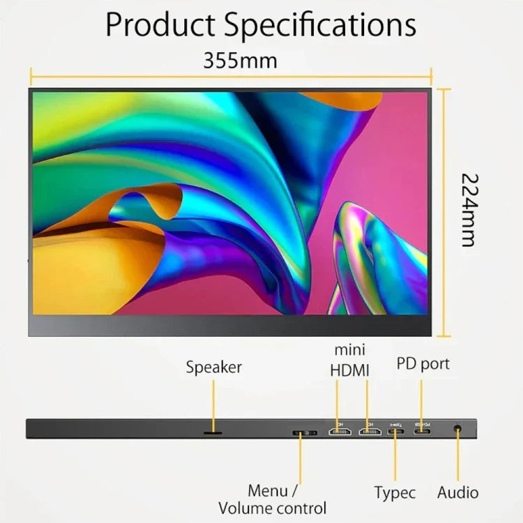 15,6 Zoll HDR 1080P IPS Bildschirm Tragbarer Monitor, 15,6 Zoll 1080P