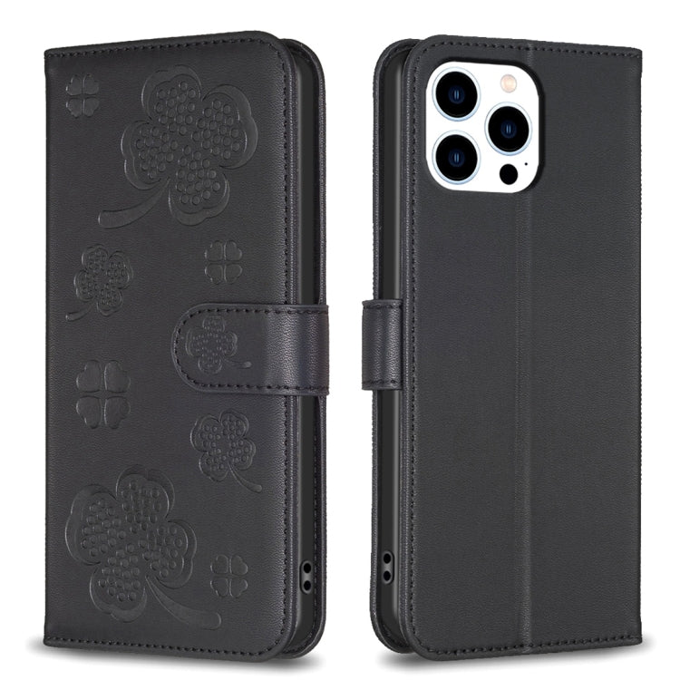 Handyhülle aus Leder mit vierblättrigem Prägemuster, Für iPhone 7 / 8 / SE 2022, Für iPhone 13 Pro Max, Für iPhone 13 Pro, Für iPhone 13, Für iPhone 12 / 12 Pro, Für iPhone 12 Pro Max, Für iPhone 11 Pro Max, Für iPhone 11