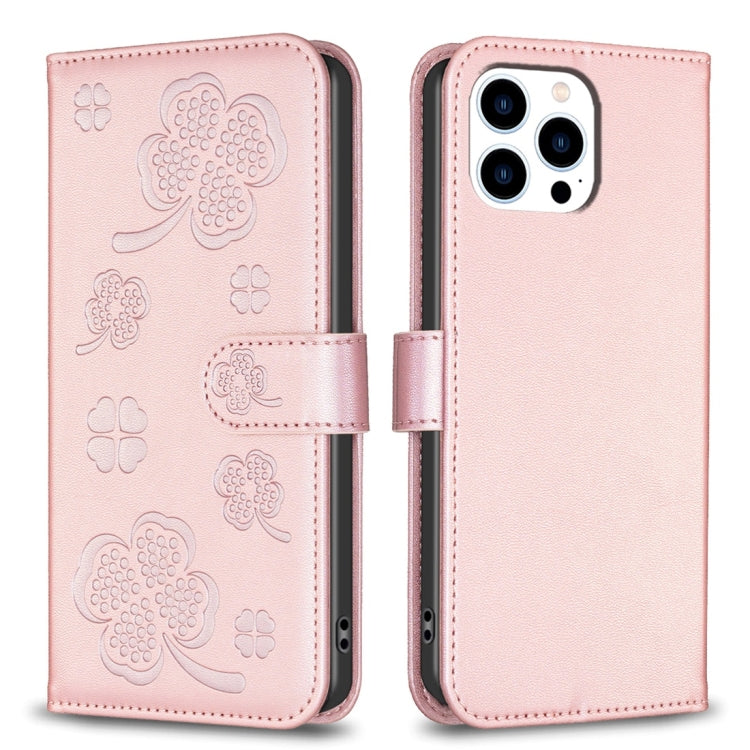 Handyhülle aus Leder mit vierblättrigem Prägemuster, Für iPhone 7 / 8 / SE 2022, Für iPhone 13 Pro Max, Für iPhone 13 Pro, Für iPhone 13, Für iPhone 12 / 12 Pro, Für iPhone 12 Pro Max, Für iPhone 11 Pro Max, Für iPhone 11