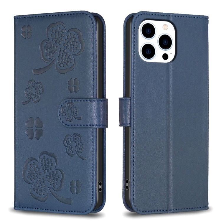 Handyhülle aus Leder mit vierblättrigem Prägemuster, Für iPhone 7 / 8 / SE 2022, Für iPhone 13 Pro Max, Für iPhone 13 Pro, Für iPhone 13, Für iPhone 12 / 12 Pro, Für iPhone 12 Pro Max, Für iPhone 11 Pro Max, Für iPhone 11