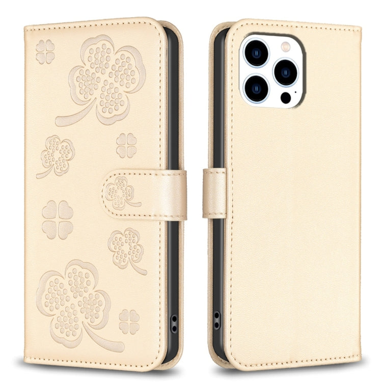 Handyhülle aus Leder mit vierblättrigem Prägemuster, Für iPhone 7 / 8 / SE 2022, Für iPhone 13 Pro Max, Für iPhone 13 Pro, Für iPhone 13, Für iPhone 12 / 12 Pro, Für iPhone 12 Pro Max, Für iPhone 11 Pro Max, Für iPhone 11