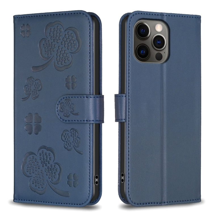 Handyhülle aus Leder mit vierblättrigem Prägemuster, Für iPhone 7 / 8 / SE 2022, Für iPhone 13 Pro Max, Für iPhone 13 Pro, Für iPhone 13, Für iPhone 12 / 12 Pro, Für iPhone 12 Pro Max, Für iPhone 11 Pro Max, Für iPhone 11