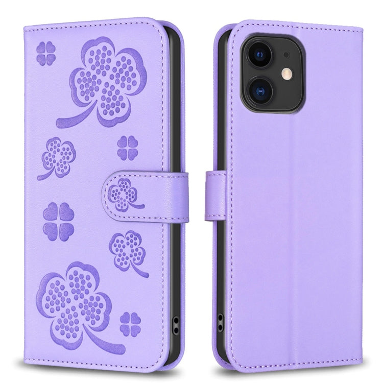 Handyhülle aus Leder mit vierblättrigem Prägemuster, Für iPhone 7 / 8 / SE 2022, Für iPhone 13 Pro Max, Für iPhone 13 Pro, Für iPhone 13, Für iPhone 12 / 12 Pro, Für iPhone 12 Pro Max, Für iPhone 11 Pro Max, Für iPhone 11