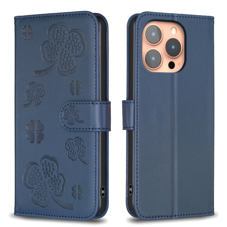 Vierblättrige geprägte Leder-Handyhülle, für iPhone 17 Pro Max, für iPhone 17 Pro, für iPhone 17, für iPhone Air, für iPhone 16 Pro Max, für iPhone 16 Pro, für iPhone 16 Plus, für iPhone 16