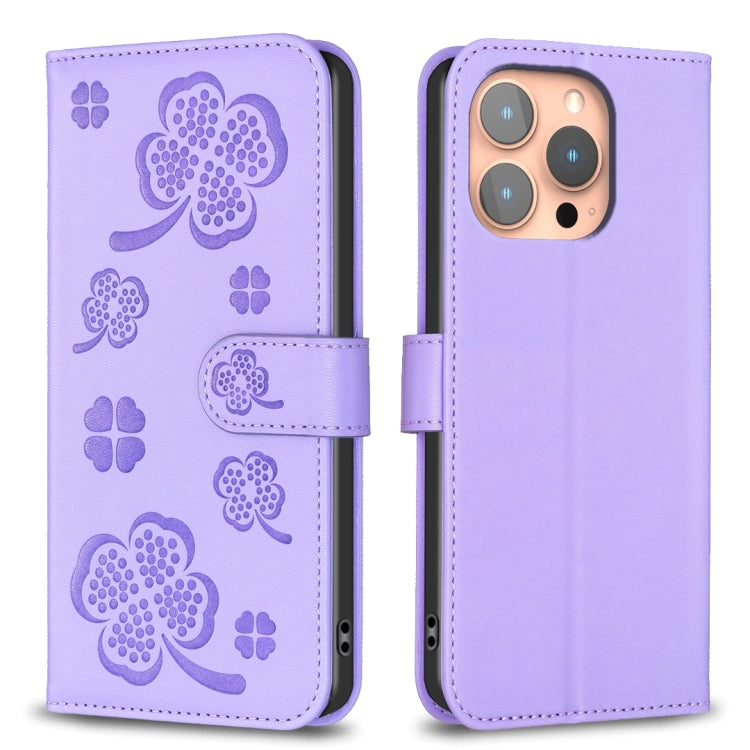 Vierblättrige geprägte Leder-Handyhülle, für iPhone 17 Pro Max, für iPhone 17 Pro, für iPhone 17, für iPhone Air, für iPhone 16 Pro Max, für iPhone 16 Pro, für iPhone 16 Plus, für iPhone 16